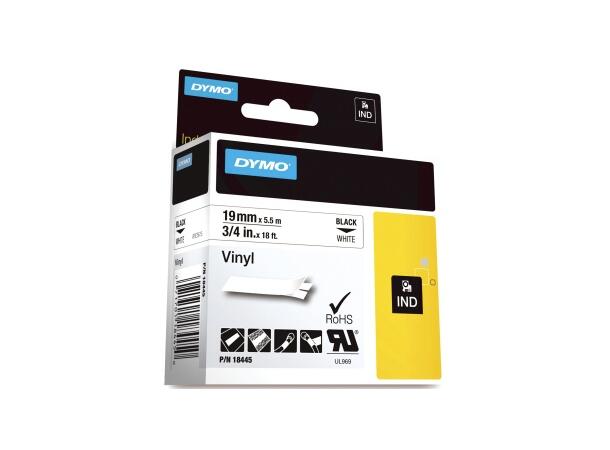 Tape DYMO Rhino vinyl sort/hvit 19mm 